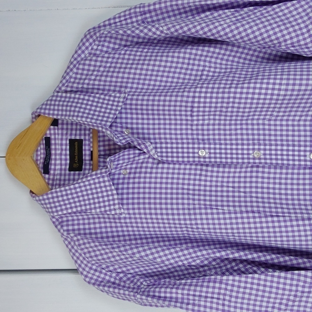 Allen Edmonds| Mens Purple CHECKERED Longsleeve Pocket Dress Shirt Preppy S.3X